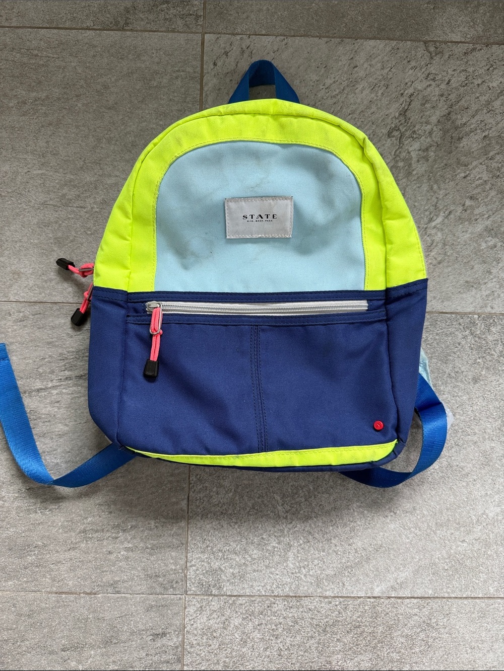 STATE Kids Neon Yellow, Light Blue & Navy Mini Backpack